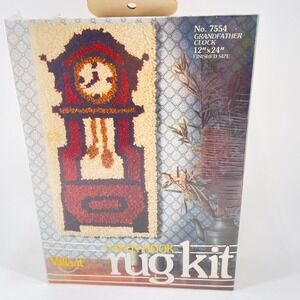 Valiants Vintage Latch Hook Rug Kit Grandfather Clock 12x24 Wall Hanging No 7554